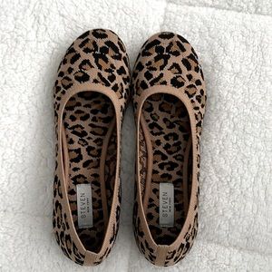 Leopard Print Ballet Flat, cushioned foot bed, flexible black rubber sole